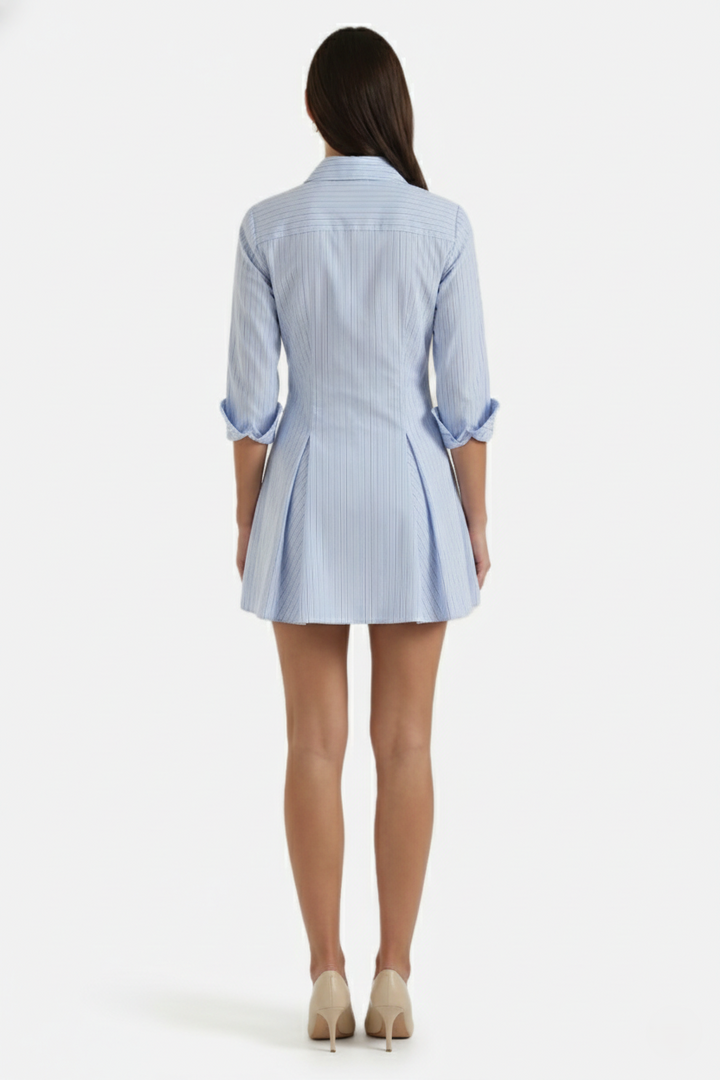 Womens Shirt Dress Pleated Mini Button-Down Regular Fit