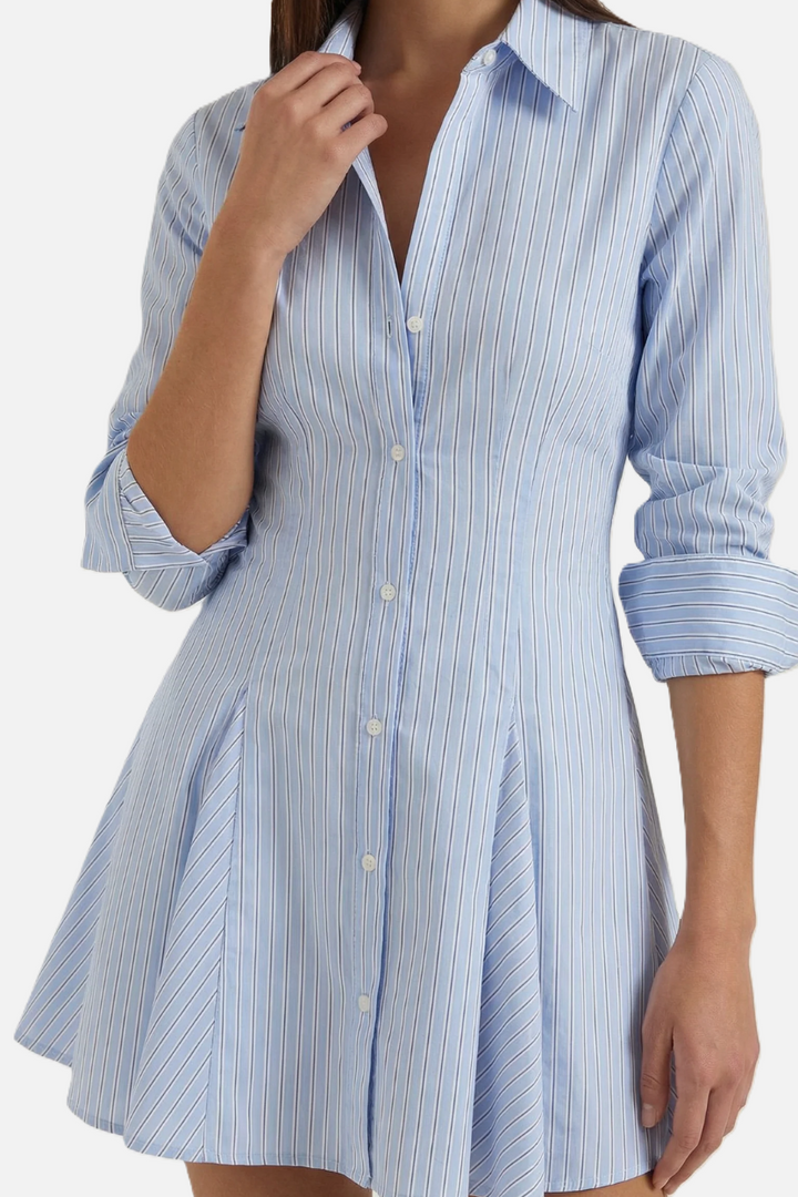 Womens Shirt Dress Pleated Mini Button-Down Regular Fit