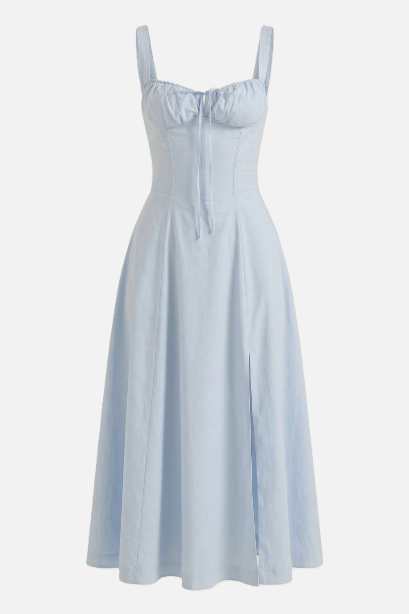 Womens Midi Dress Lace Tie Back Ruched Bust