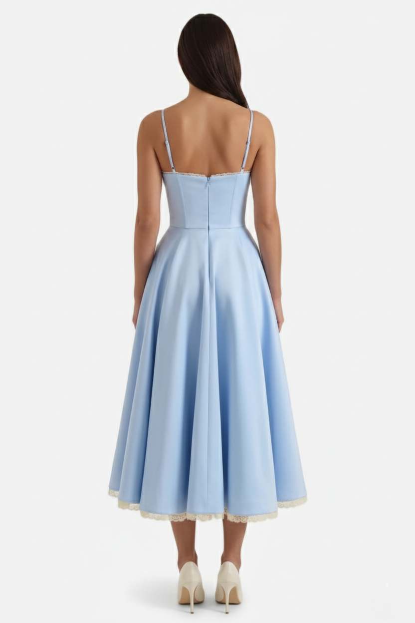 Womens Midi Dress Bustier Sweetheart Neckline Full Circle Tulle Hem