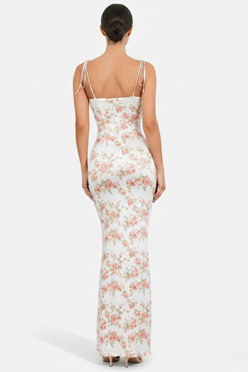 Womens Bodycon Maxi Dress with Spaghetti Straps Ruched Bodice