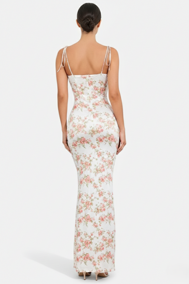 Womens Bodycon Maxi Dress with Spaghetti Straps Ruched Bodice