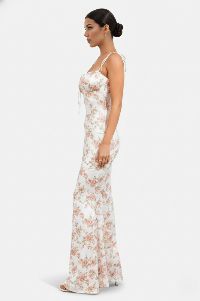 Womens Bodycon Maxi Dress with Spaghetti Straps Ruched Bodice