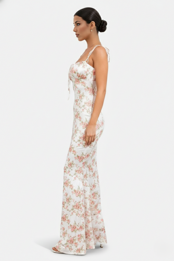 Womens Bodycon Maxi Dress with Spaghetti Straps Ruched Bodice
