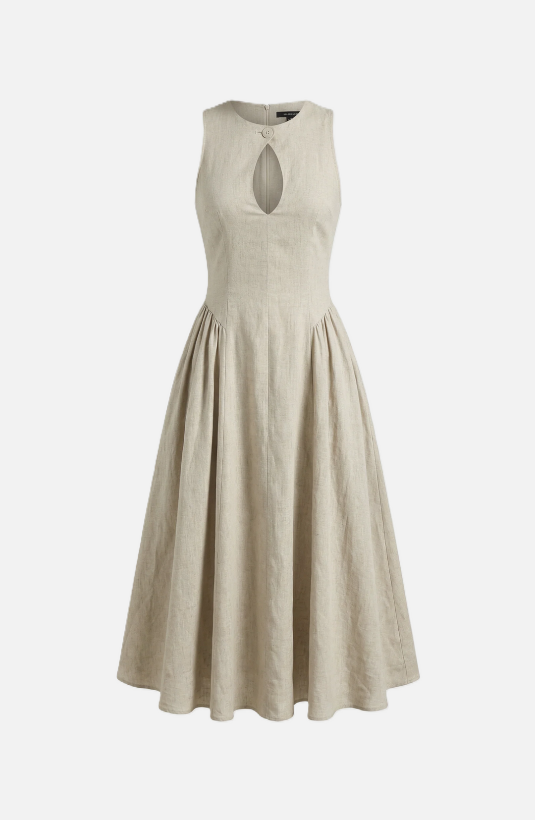 Womens Linen Midi Dress Keyhole Neckline Fit and Flare