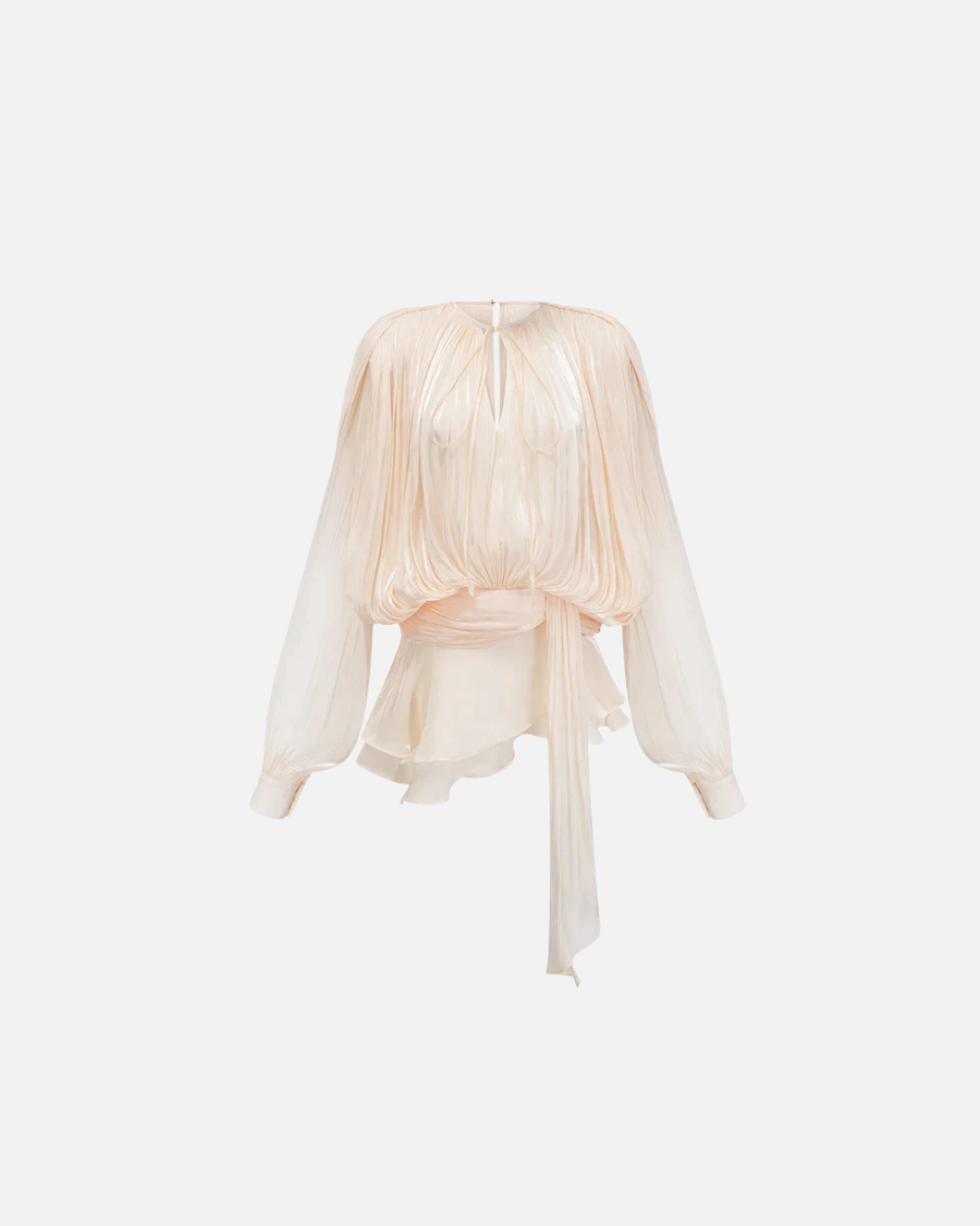 Womens Mini Dress with Tie Neck Long Sleeve and Pleated Ruffle Hem