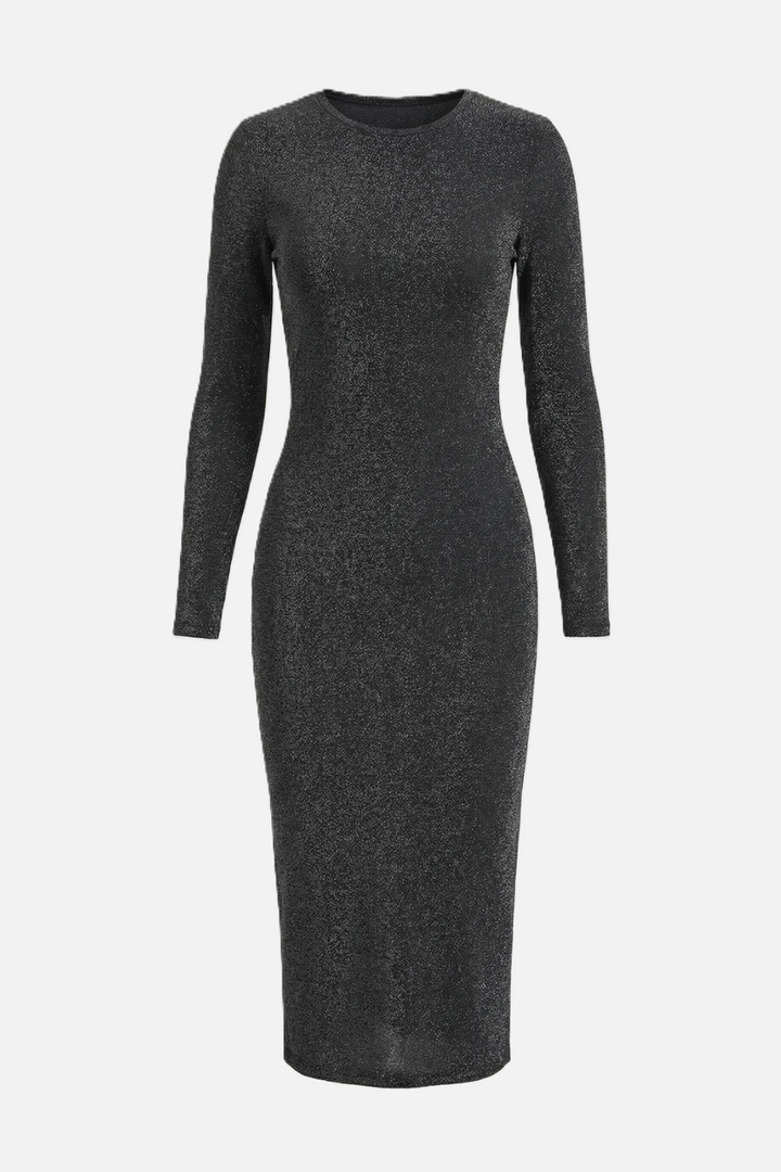 Womens Bodycon Midi Dress with Glitter Long Sleeve