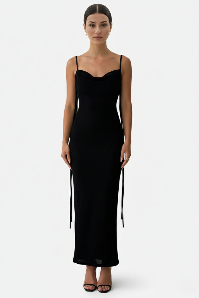 Womens Maxi Dress Spaghetti Strap Backless Tie Back