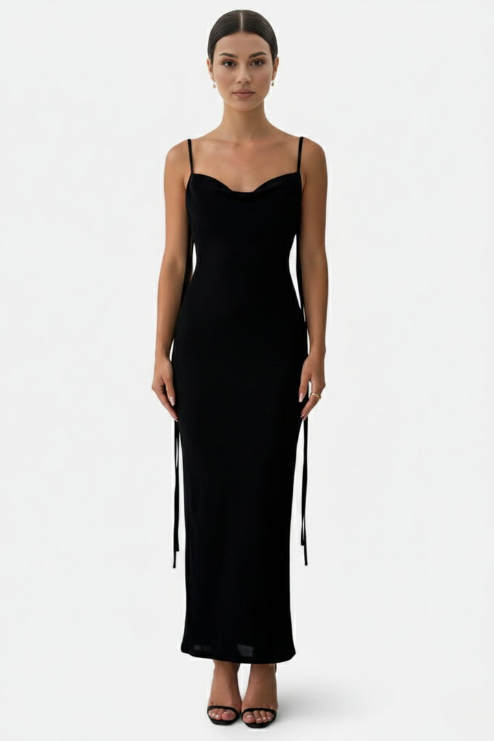Womens Maxi Dress Spaghetti Strap Backless Tie Back