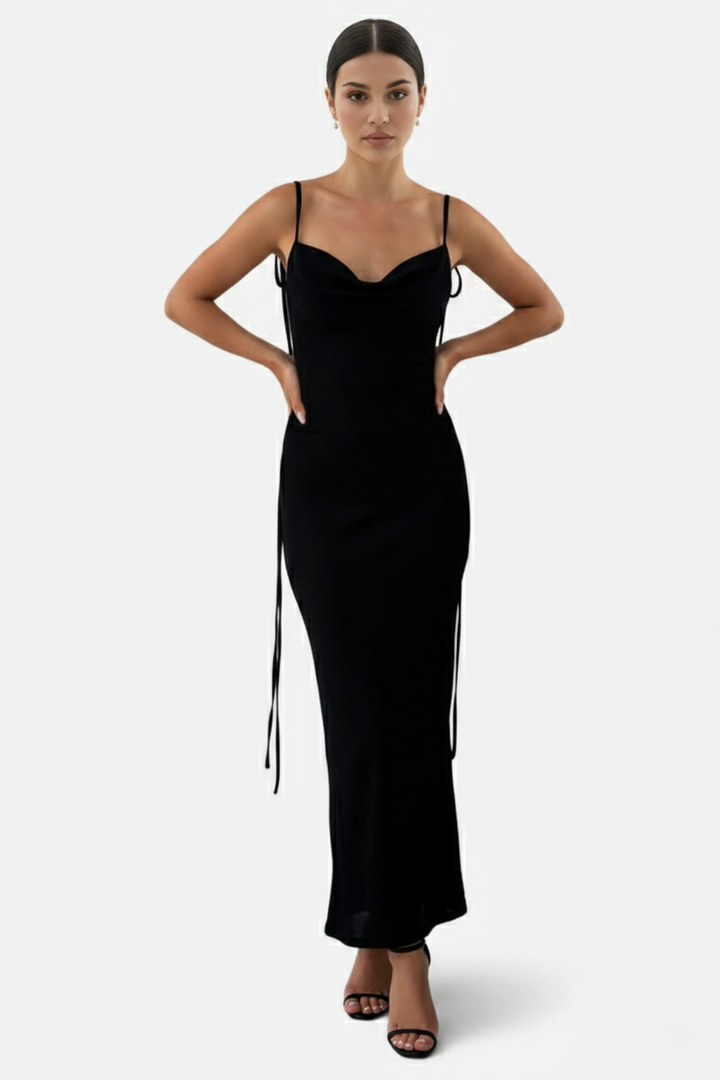 Womens Maxi Dress Spaghetti Strap Backless Tie Back - Clovrio