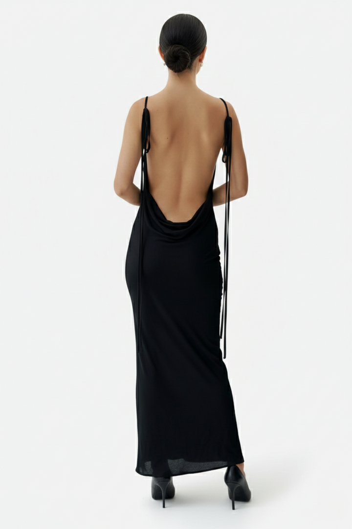 Womens Maxi Dress Spaghetti Strap Backless Tie Back