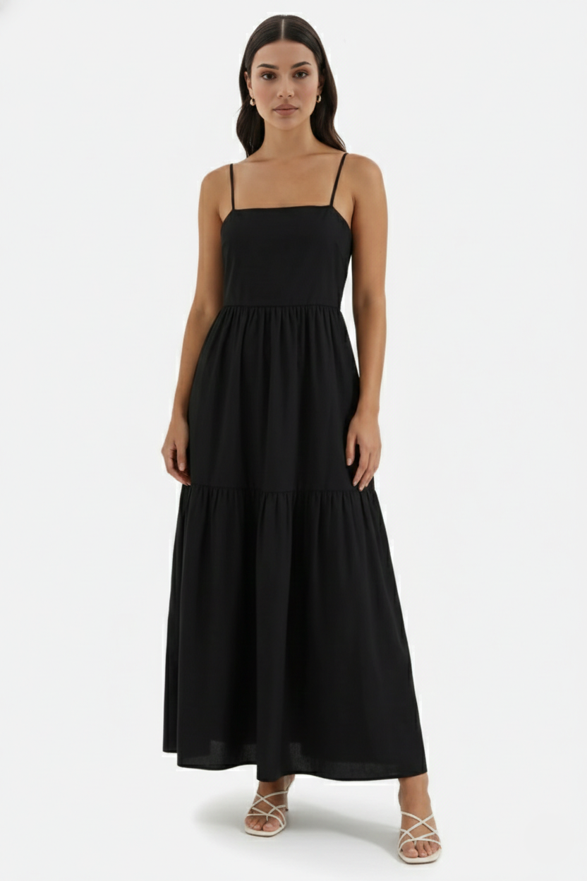 Womens Maxi Dress Tiered Open Back Spaghetti Straps - Clovrio