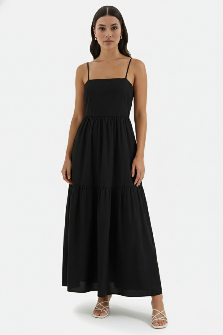 Womens Maxi Dress Tiered Open Back Spaghetti Straps - Clovrio