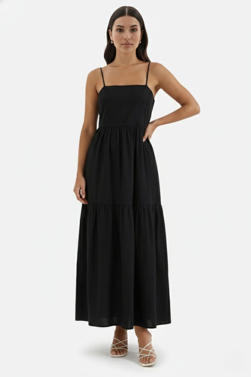 Womens Maxi Dress Tiered Open Back Spaghetti Straps