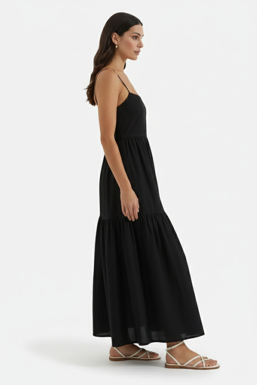 Womens Maxi Dress Tiered Open Back Spaghetti Straps