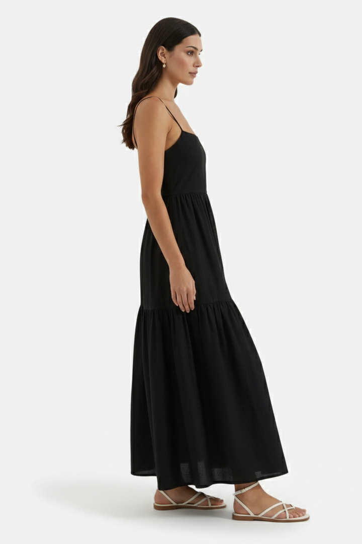 Womens Maxi Dress Tiered Open Back Spaghetti Straps