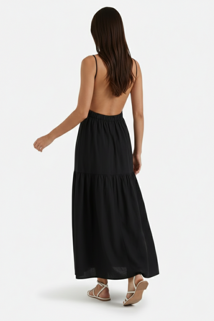 Womens Maxi Dress Tiered Open Back Spaghetti Straps