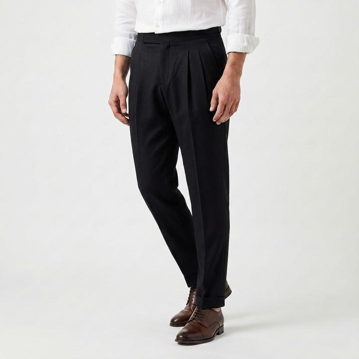 Men's Classic High-Rise Pleated Tapered Trousers