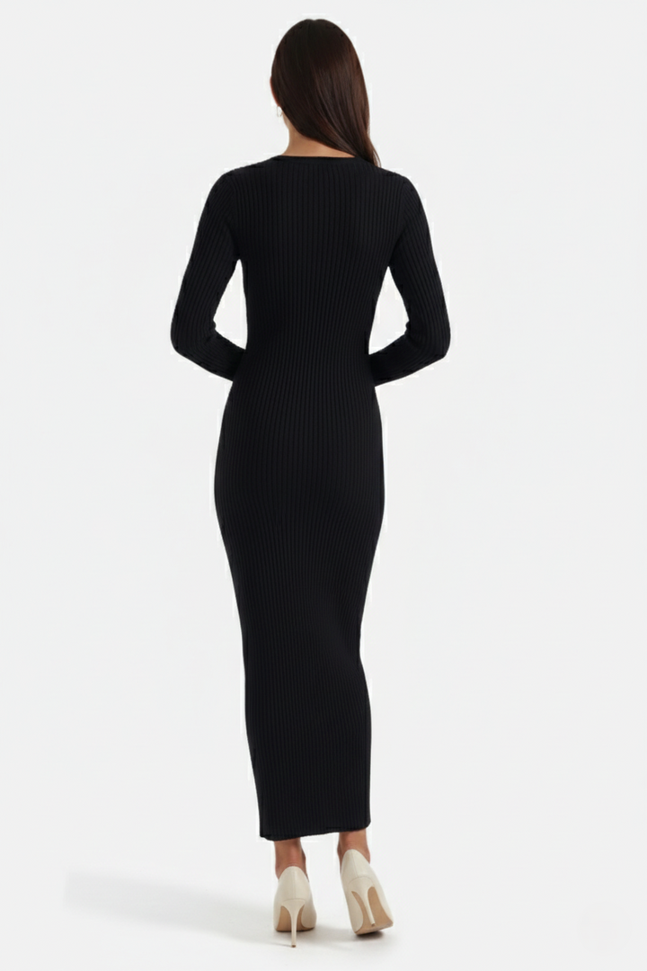 Womens Bodycon Midi Dress Ribbed Knit Long Sleeve Crew Neck