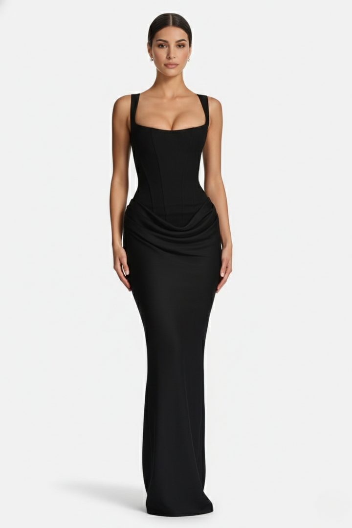 Womens Bodycon Evening Dress Draped Detail Lace-Up Back