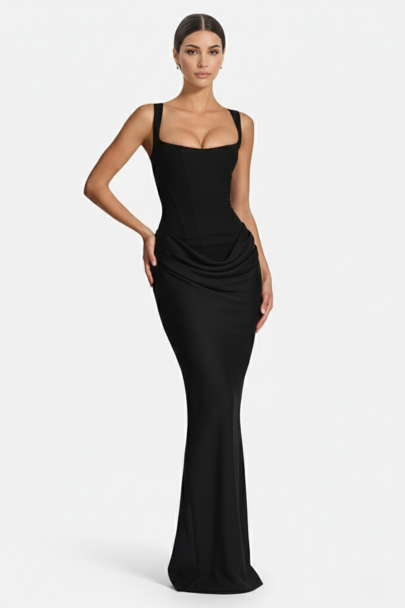 Womens Bodycon Evening Dress Draped Detail Lace-Up Back