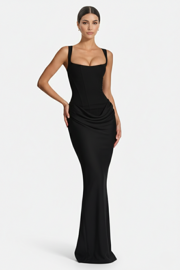 Womens Bodycon Evening Dress Draped Detail Lace-Up Back