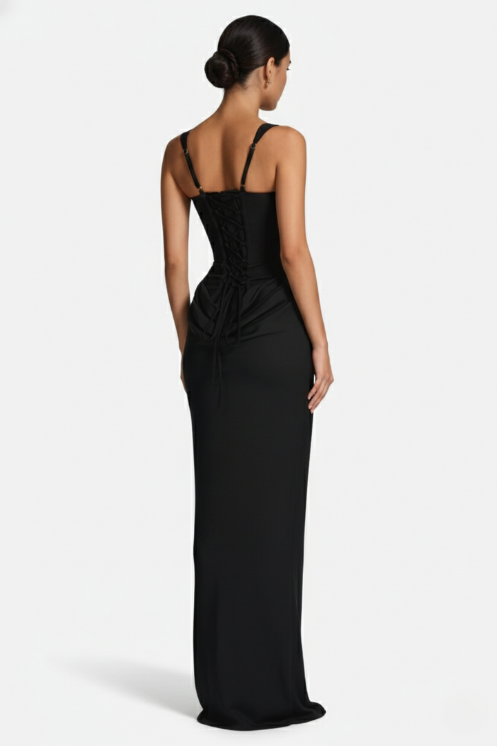 Womens Bodycon Evening Dress Draped Detail Lace-Up Back