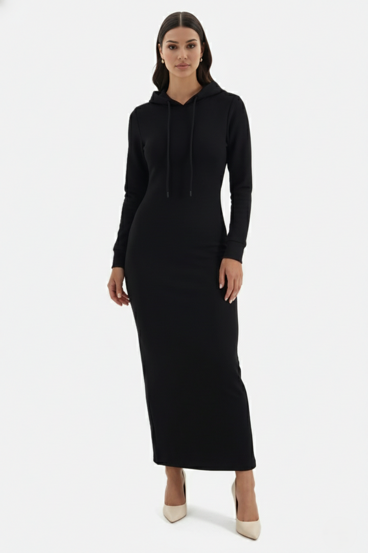 Womens Hooded Bodycon Maxi Dress Long Sleeve Casual