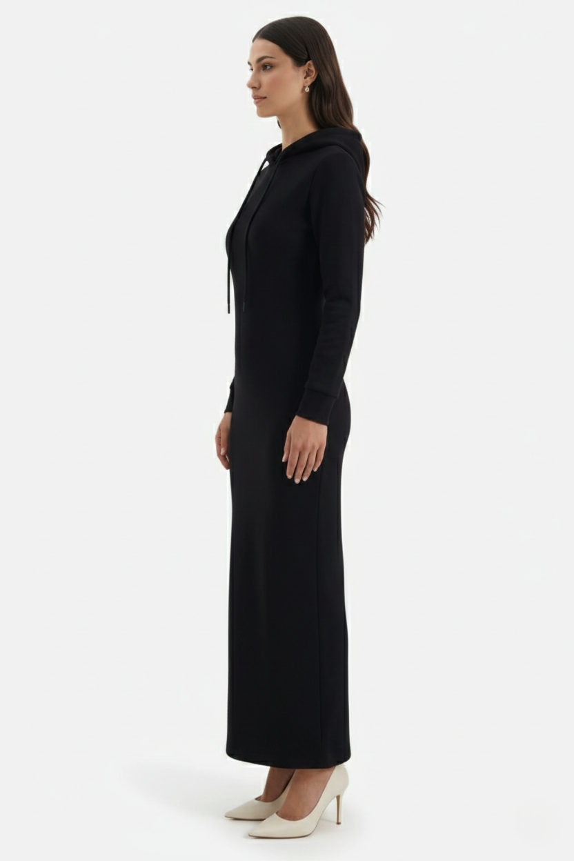 Womens Hooded Bodycon Maxi Dress Long Sleeve Casual