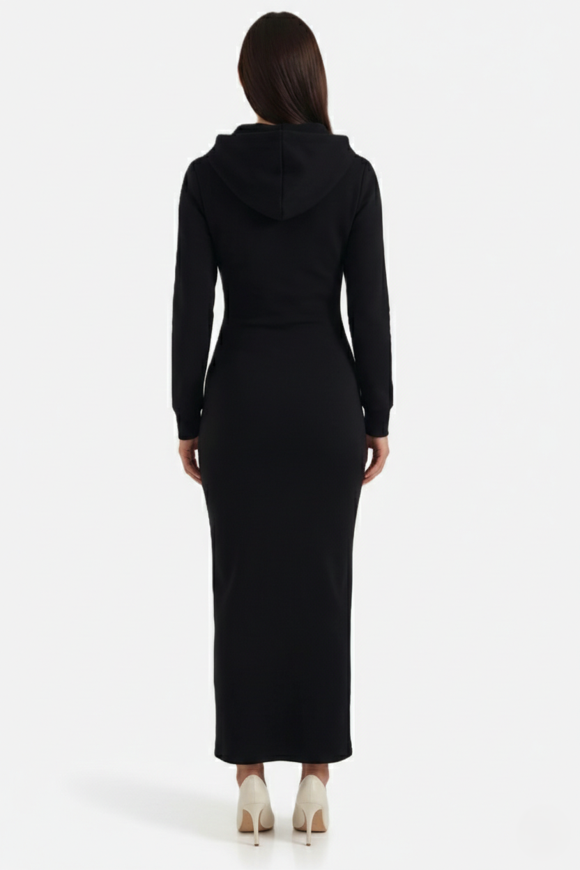 Womens Hooded Bodycon Maxi Dress Long Sleeve Casual