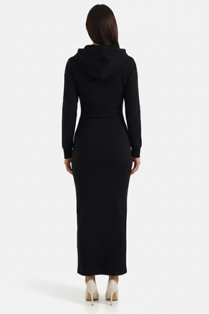 Womens Hooded Bodycon Maxi Dress Long Sleeve Casual