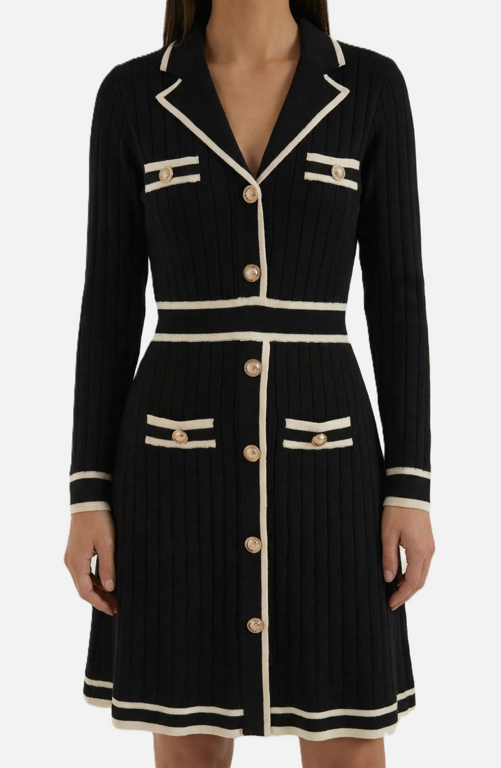 Womens Knit Cardigan Dress Long Sleeve Button-Down Metallic Buttons