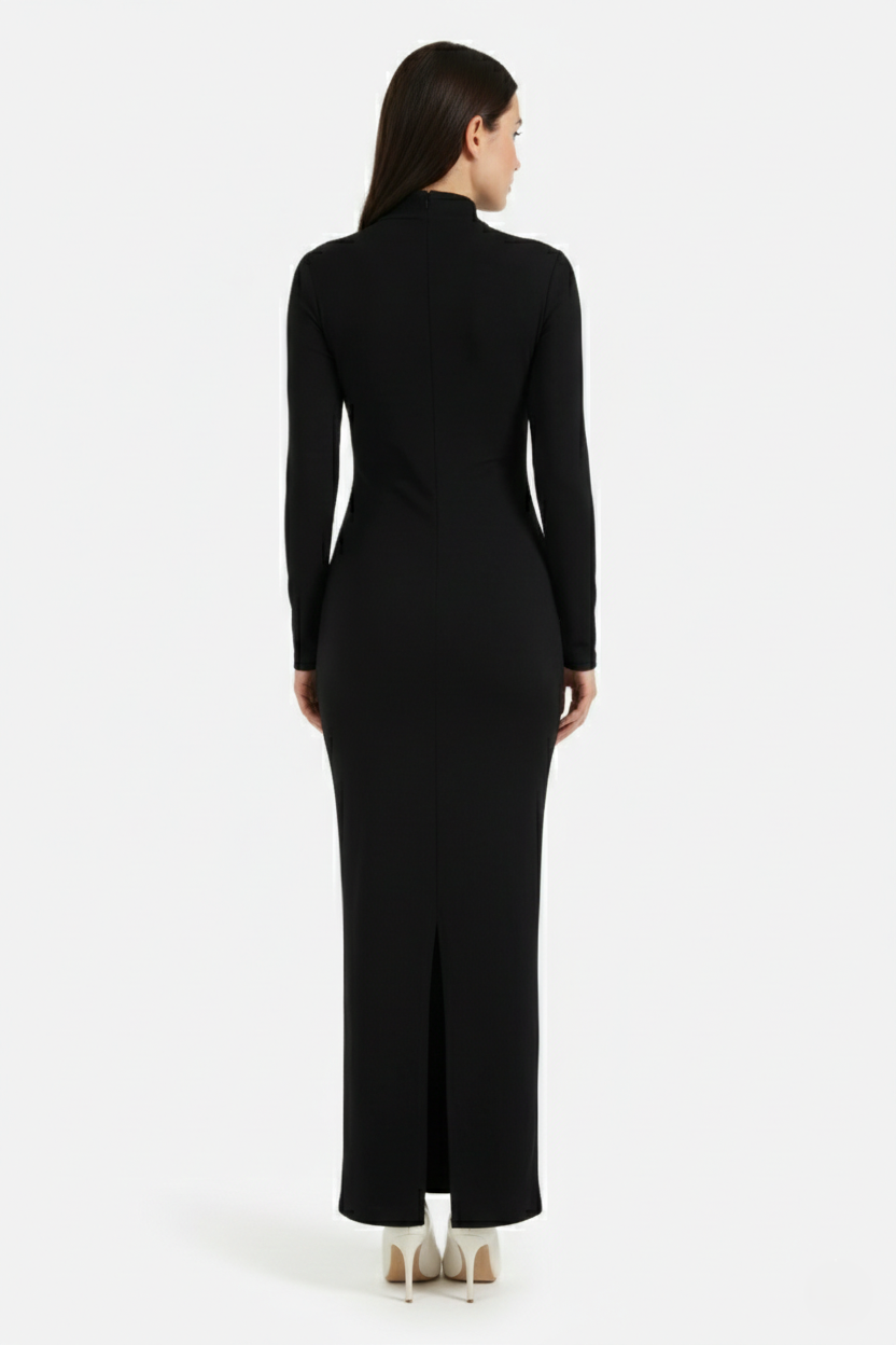 Womens Bodycon Maxi Dress with Asymmetric Cutout Long Sleeve