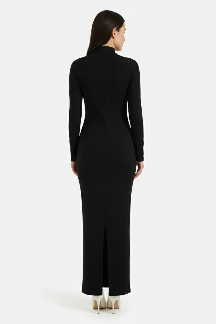 Womens Bodycon Maxi Dress with Asymmetric Cutout Long Sleeve