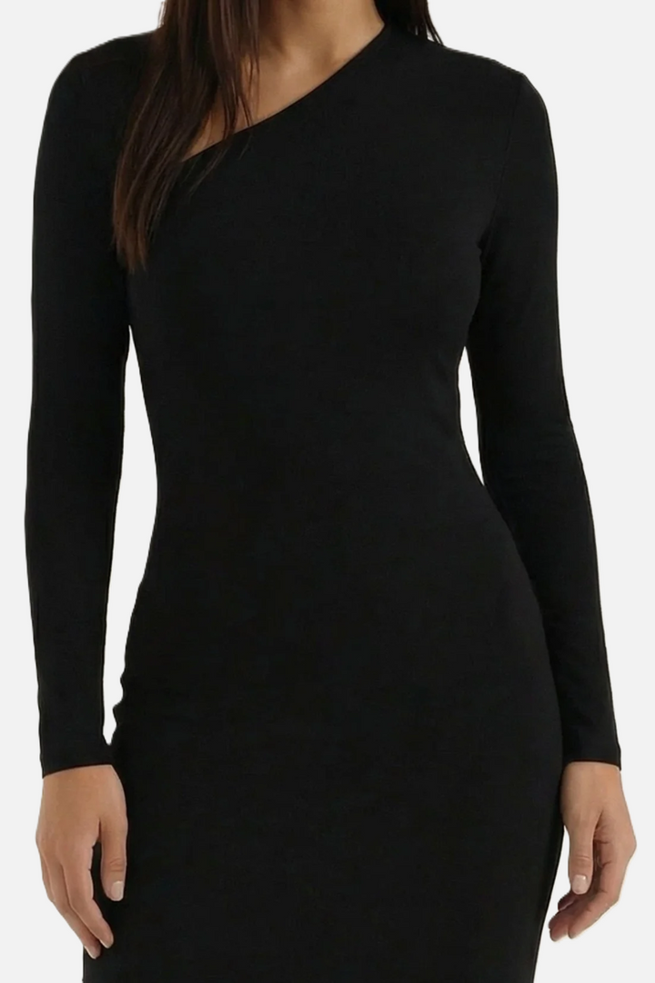 Womens Bodycon Maxi Dress with Asymmetric Cutout Long Sleeve