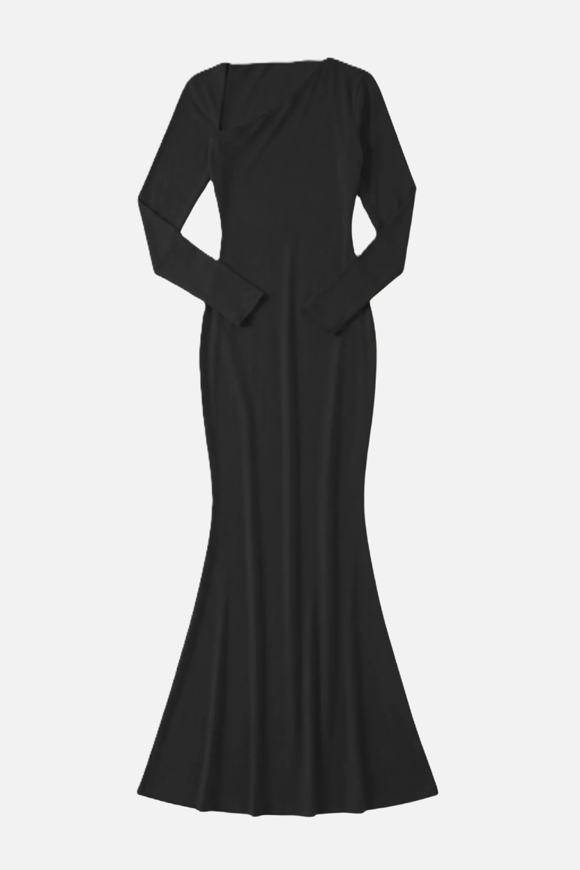 Womens Bodycon Maxi Dress with Asymmetric Cutout Long Sleeve