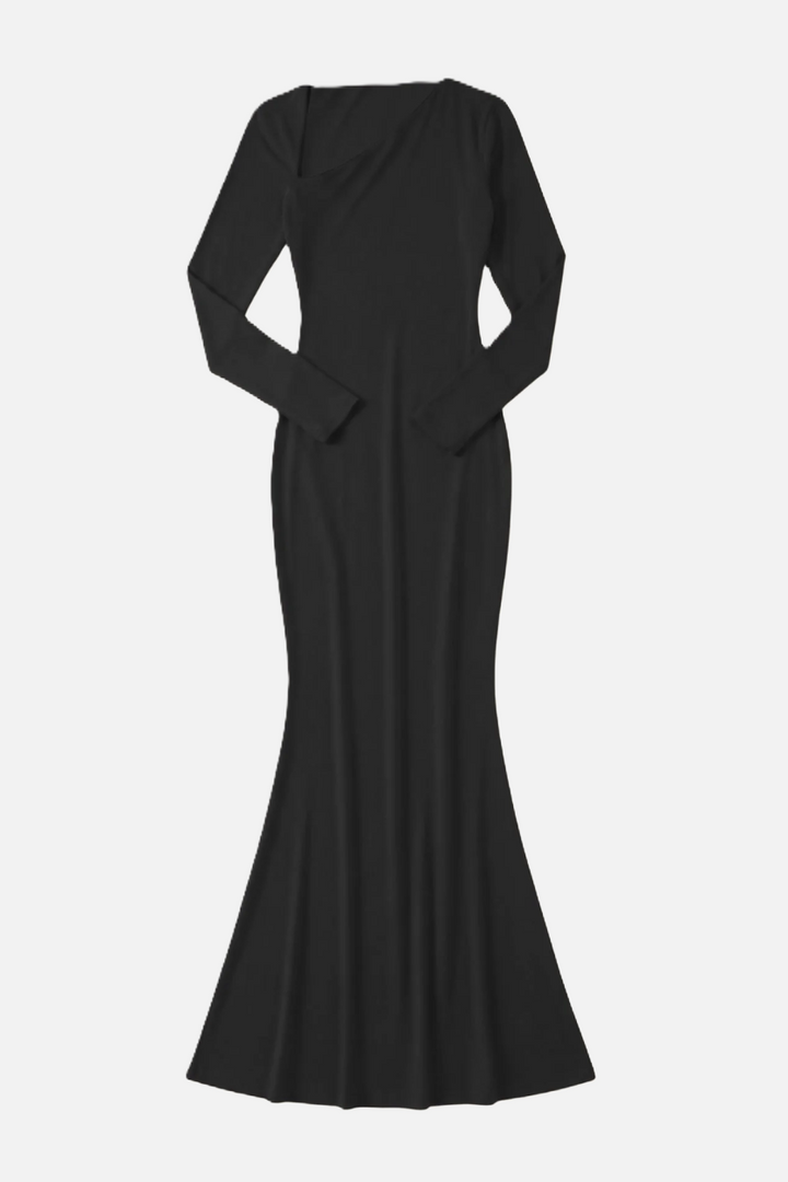Womens Bodycon Maxi Dress with Asymmetric Cutout Long Sleeve