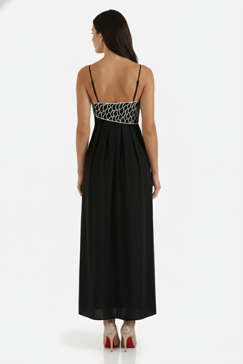 Womens Linen Dress Embroidered Bodice A-Line Spaghetti Straps