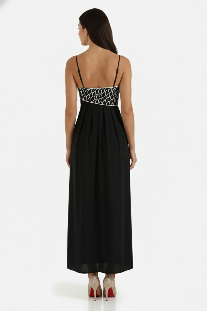 Womens Linen Dress Embroidered Bodice A-Line Spaghetti Straps