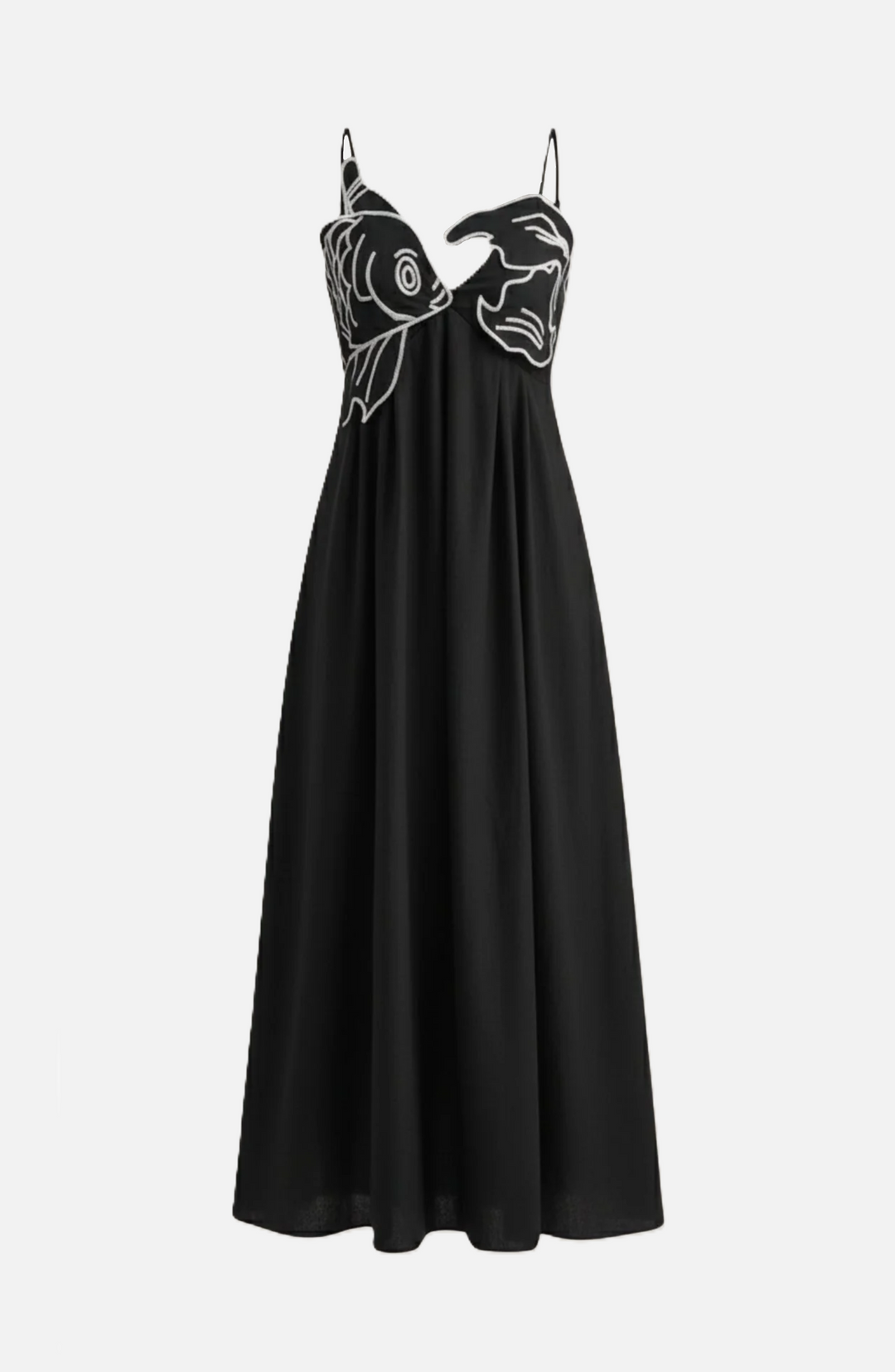 Womens Linen Dress Embroidered Bodice A-Line Spaghetti Straps