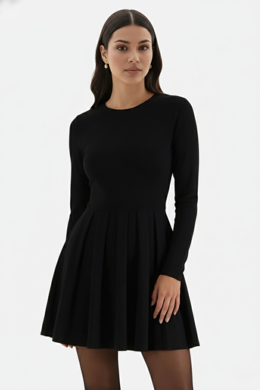 Womens Knitted Skater Dress Long Sleeve Fit and Flare