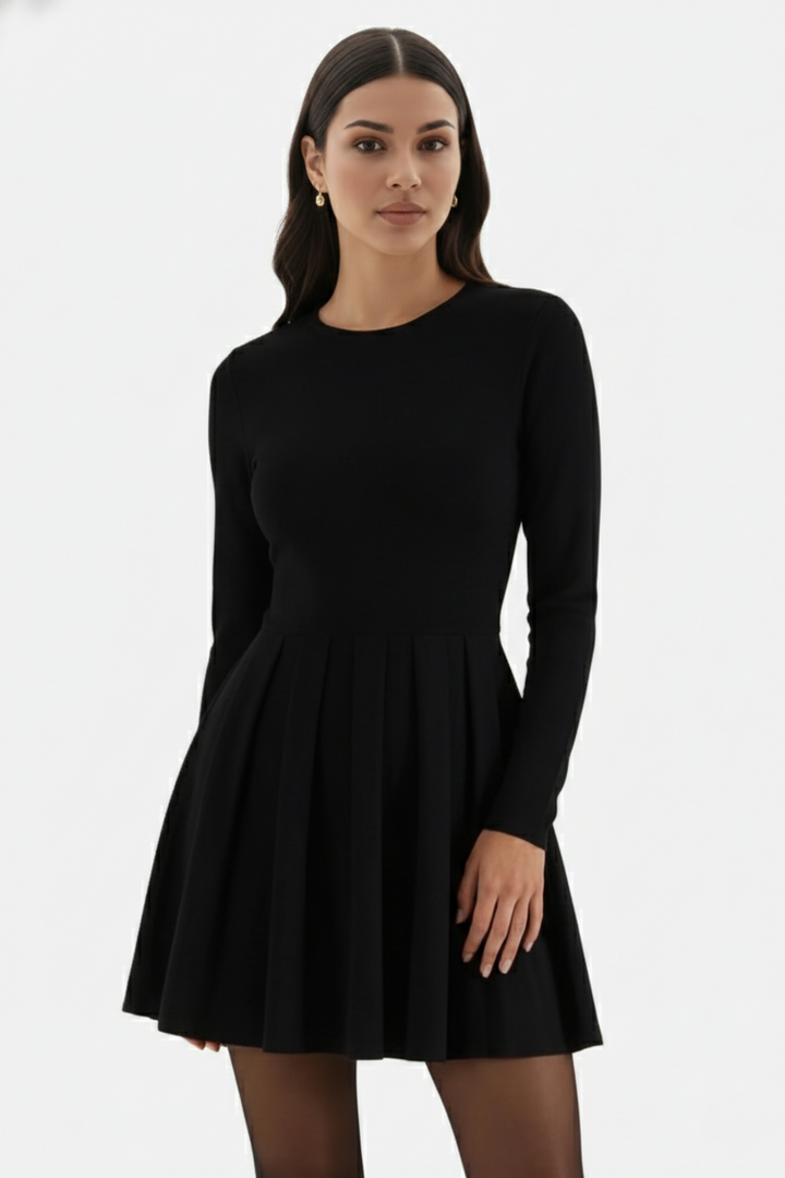 Womens Knitted Skater Dress Long Sleeve Fit and Flare