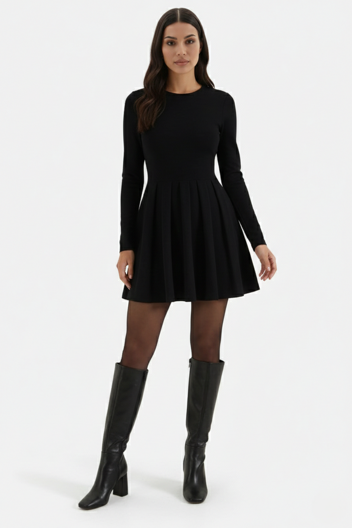 Womens Knitted Skater Dress Long Sleeve Fit and Flare