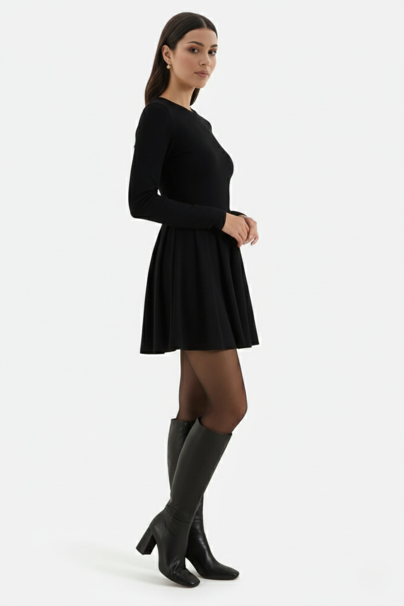 Womens Knitted Skater Dress Long Sleeve Fit and Flare