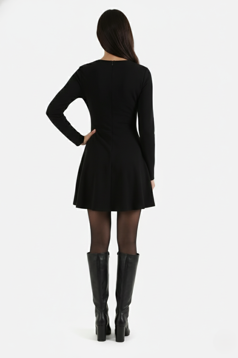 Womens Knitted Skater Dress Long Sleeve Fit and Flare