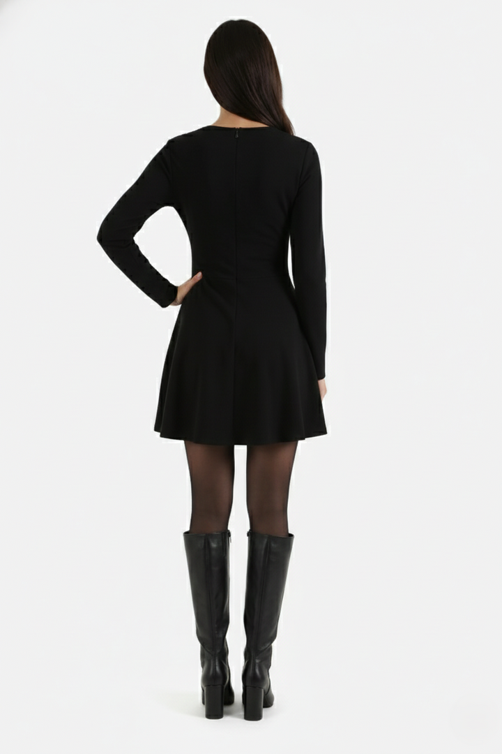 Womens Knitted Skater Dress Long Sleeve Fit and Flare