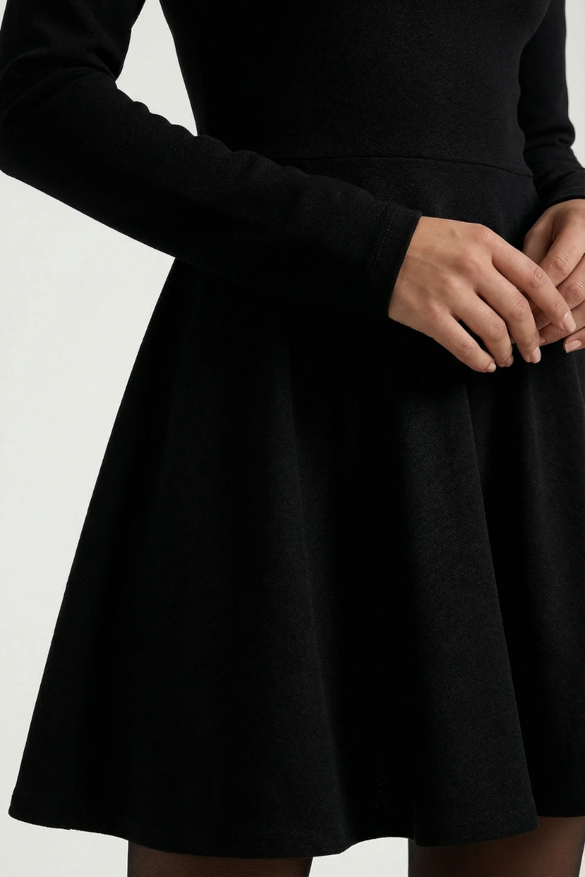 Womens Knitted Skater Dress Long Sleeve Fit and Flare