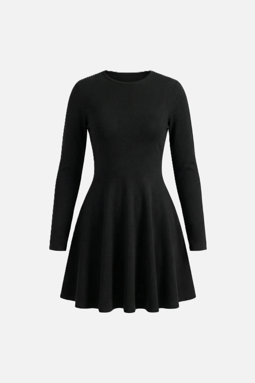 Womens Knitted Skater Dress Long Sleeve Fit and Flare