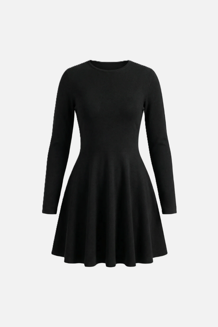 Womens Knitted Skater Dress Long Sleeve Fit and Flare