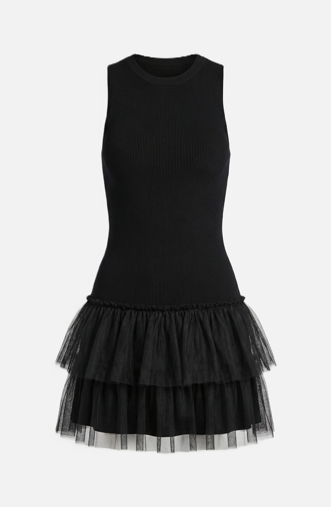 Womens Mini Cocktail Dress Sleeveless High Neck Fitted Tulle